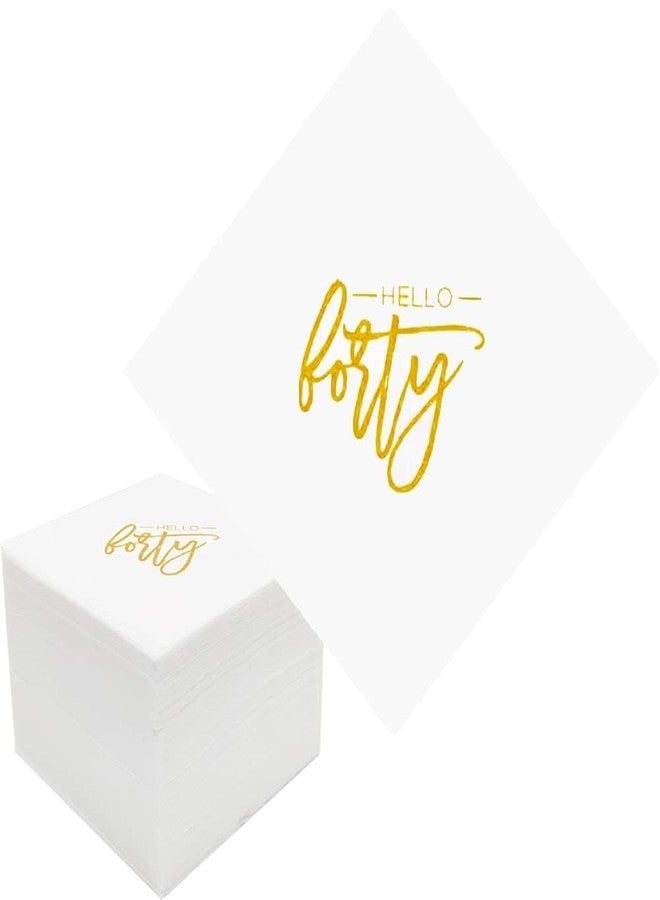 Geloar Hello Forty Happy Birthday Cocktail Napkins, 100 Pack Gold Hello 40 Happy Birthday Paper Cocktail Beverage Napkins in Bulk for His Her Forty 40th Birthday | 2-Ply, 5x5 Inches (Hello 40 Napkins) - Image 1